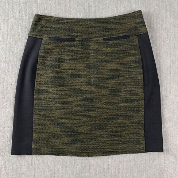 LOFT Black & Olive Green Curvy Tweed Mini Skirt Women’s Size 2 - Picture 1 of 9